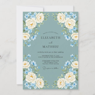 Schiefer-Creme-Rosen-Hochzeit Einladung