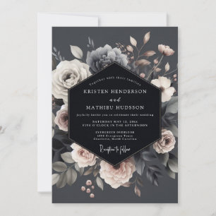 Schiefer Dramatische Flora Hochzeit Einladung