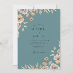 Schiefer-Gold-Champagner-Blatt-Hochzeit Einladung
