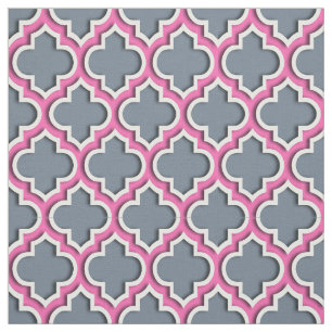 Schiefer-Grau, Pink-Marokkaner Quatrefoil #5DS Stoff
