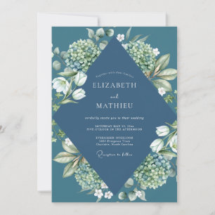 Schiefer-Hortensien-Tulpen-Eukalyptus-Hochzeit Einladung