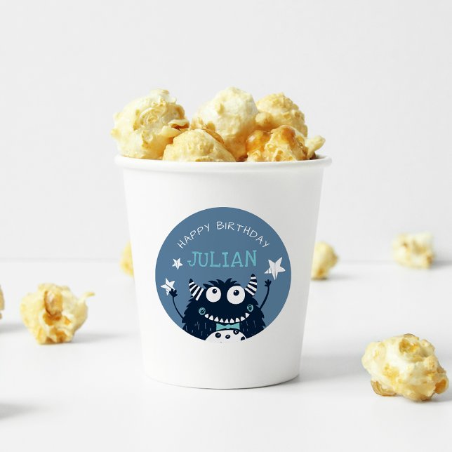 Schiefer | Kleines Monster Personalisierter Kinder Runder Aufkleber (Von Creator hochgeladen)