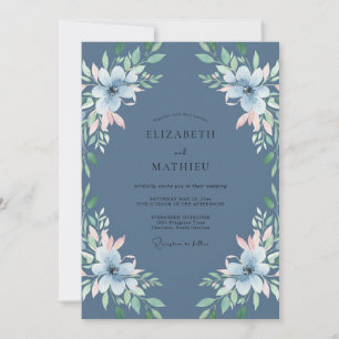 Schiefer Kornblumen-Blatt-Hochzeit Einladung