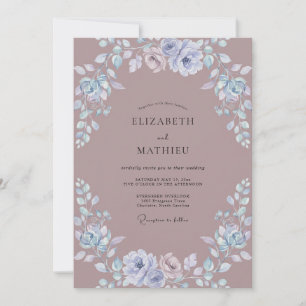 Schiefer Kornblumen-Taupe-Kranz-Hochzeit Einladung