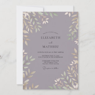 Schiefer-Lila-Blatt-Hochzeit Einladung