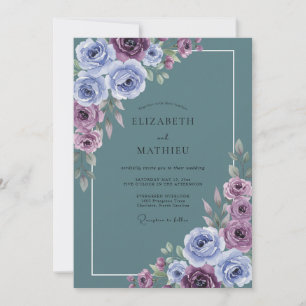 Schiefer-Lila-Blüten-Hochzeit Einladung