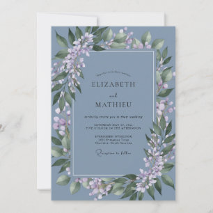 Schiefer-Lila-Kranz-Hochzeit Einladung