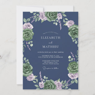 Schiefer-Lila-Laub-Eukalyptus-Hochzeit Einladung