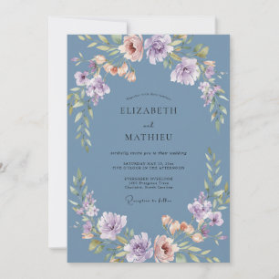 Schiefer-Lila-Pfingstrosen-Hochzeit Einladung