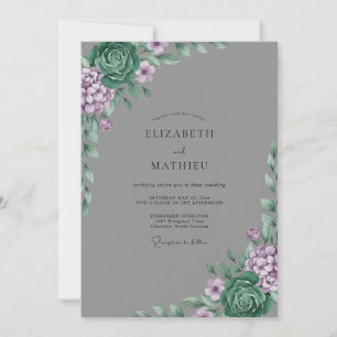 Schiefer-Lila-Sukkulenten-Eukalyptus-Hochzeit Einladung