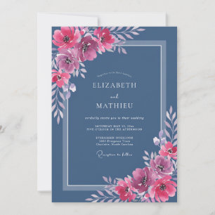 Schiefer-Magenta-Wildblumen-Hochzeit Einladung