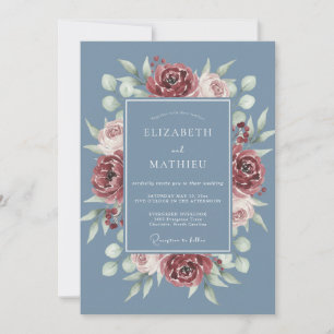 Schiefer-Marone-Ranunculus-Eucalyptus-Hochzeit Einladung