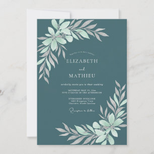 Schiefer-Mint-Laub-Eukalyptus-Hochzeit Einladung