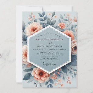 Schiefer-Pfirsich-Aquarell-Hochzeit Einladung