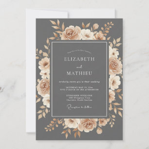 Schiefer-Pfirsich-Blumen-Hochzeit Romantik Einladung