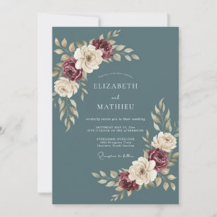 Schiefer-Pfirsich-Pfingstrosen-Hochzeit Einladung