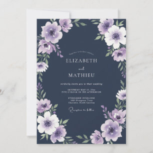 Schiefer Purpur-Anemonen-Hochzeit Einladung