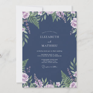 Schiefer Purpur-Farn-Hochzeit Einladung