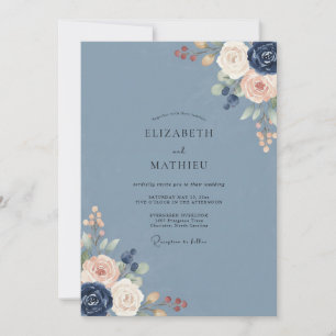 Schiefer-Rosa-Blumen-Eukalyptus-Hochzeit Einladung