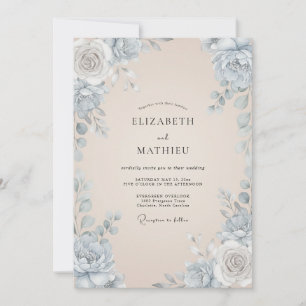 Schiefer-Rosa-Champagner-Pfingstrosen-Hochzeit Einladung