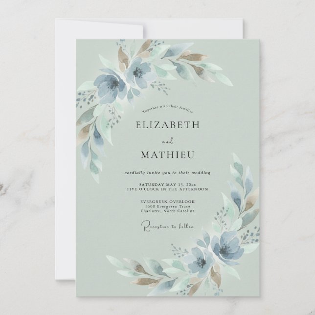 Schiefer Silbernes Blatt-Hochzeit Einladung (Vorderseite)