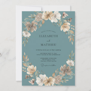 Schiefer-Taupe-Kranz-Hochzeit Einladung