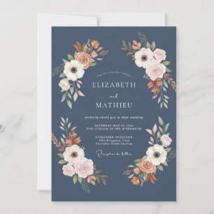 Schiefer-Terrakotta-Blüten-Hochzeit Einladung