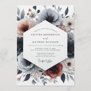 Schiefer Terrakotta Moody Flora Hochzeit Einladung