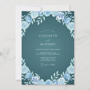 Schiefer-Türkis-Aquarell-Hochzeit Einladung
