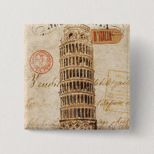 Schiefer Turm von Pisa im Vintage-Stil Button