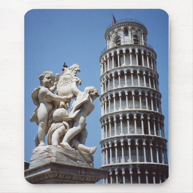 Schiefer Turm von Pisa mit Cherub Statue Mousepad (Vorne)