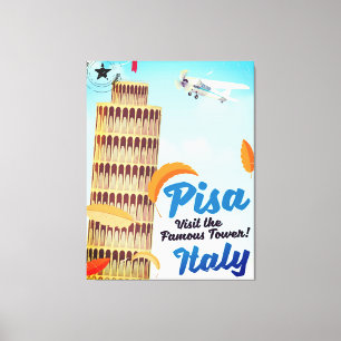 Schiefer Turm von Pisa Vintage-Urlaubsdruck. Leinwanddruck