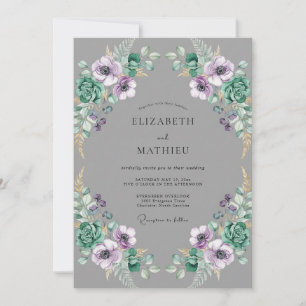 Schiefer-Violette-Anemonen-Hochzeit Einladung
