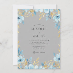 Schiefer-Weichgold-Blatt-Hochzeit Einladung
