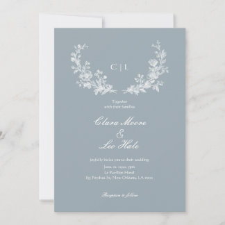 Schieferblau Französische Landhochzeit Einladung