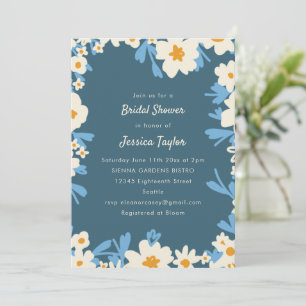 Schieferblau-gelbes Cottagecore-Florales Brautpart Einladung