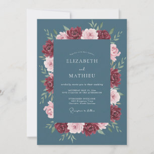 Schieferblau Luxus Winterhochzeit Einladung