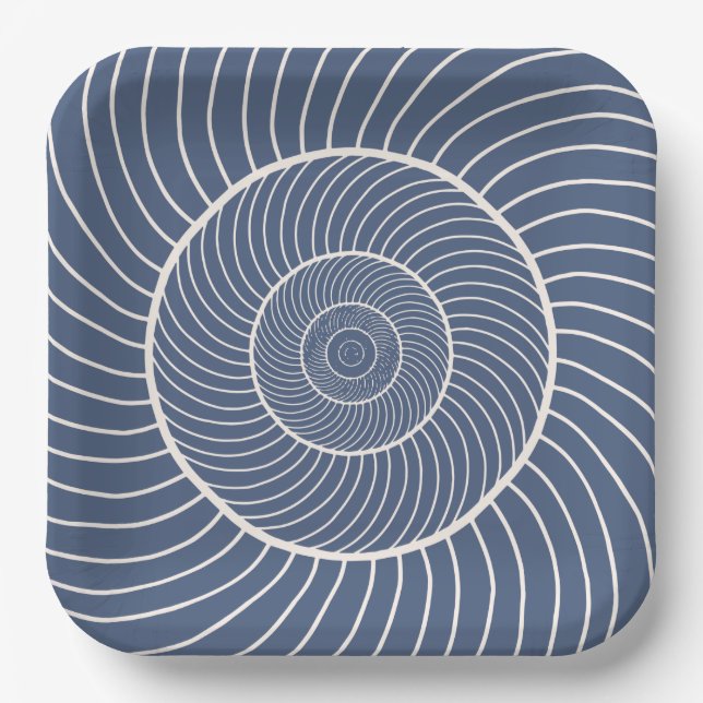 Schieferblau-Sahne-Spiralschnecke Fibonacci-Papier Pappteller (Vorderseite)