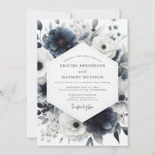 Schieferblaue Anemonen-Blüten-Hochzeit Einladung
