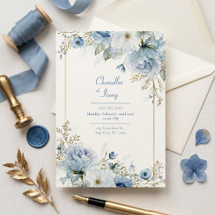 Schieferblaue Aquarell-Roségold-Rahmen-Hochzeit Einladung