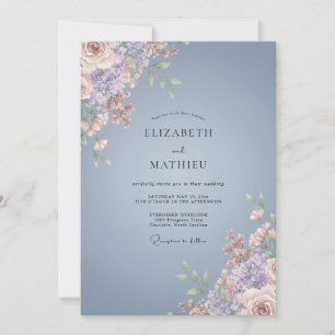 Schieferblaue Bemalte Blütenhochzeit Einladung