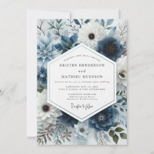 Schieferblaue bereifte Flora-Hochzeit Einladung