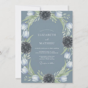 Schieferblaue Blumenkranz-Hochzeit Einladung