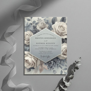 Schieferblaue Blüten-Etherische Hochzeit Einladung