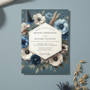 Schieferblaue Blütenstimmung Hochzeit Einladung