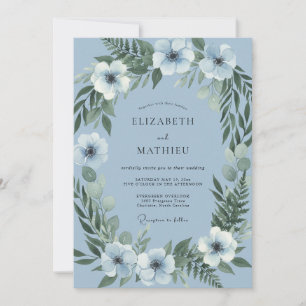 Schieferblaue botanische Aquarell-Hochzeit Einladung