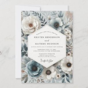 Schieferblaue botanische Blütenhochzeit Einladung