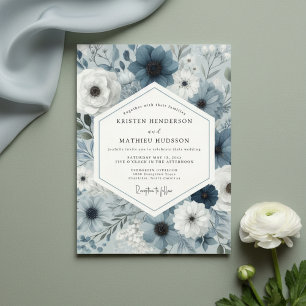 Schieferblaue botanische Hochzeitsblumen Einladung