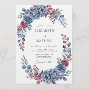 Schieferblaue botanische Pracht-Hochzeit Einladung