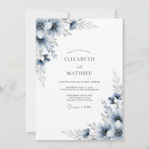 Schieferblaue botanische romantische Hochzeit Einladung